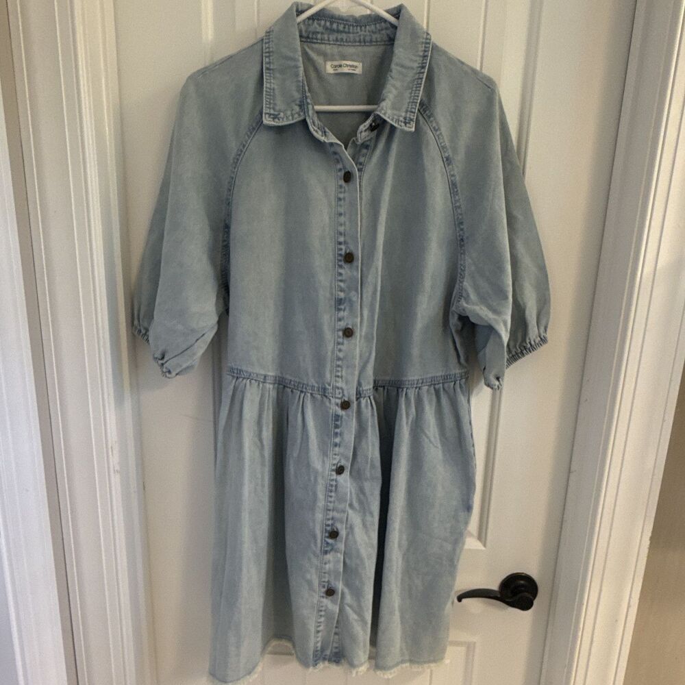Carole Christian Womens Blue Denim Button Front Shirt Dress L CCD71112